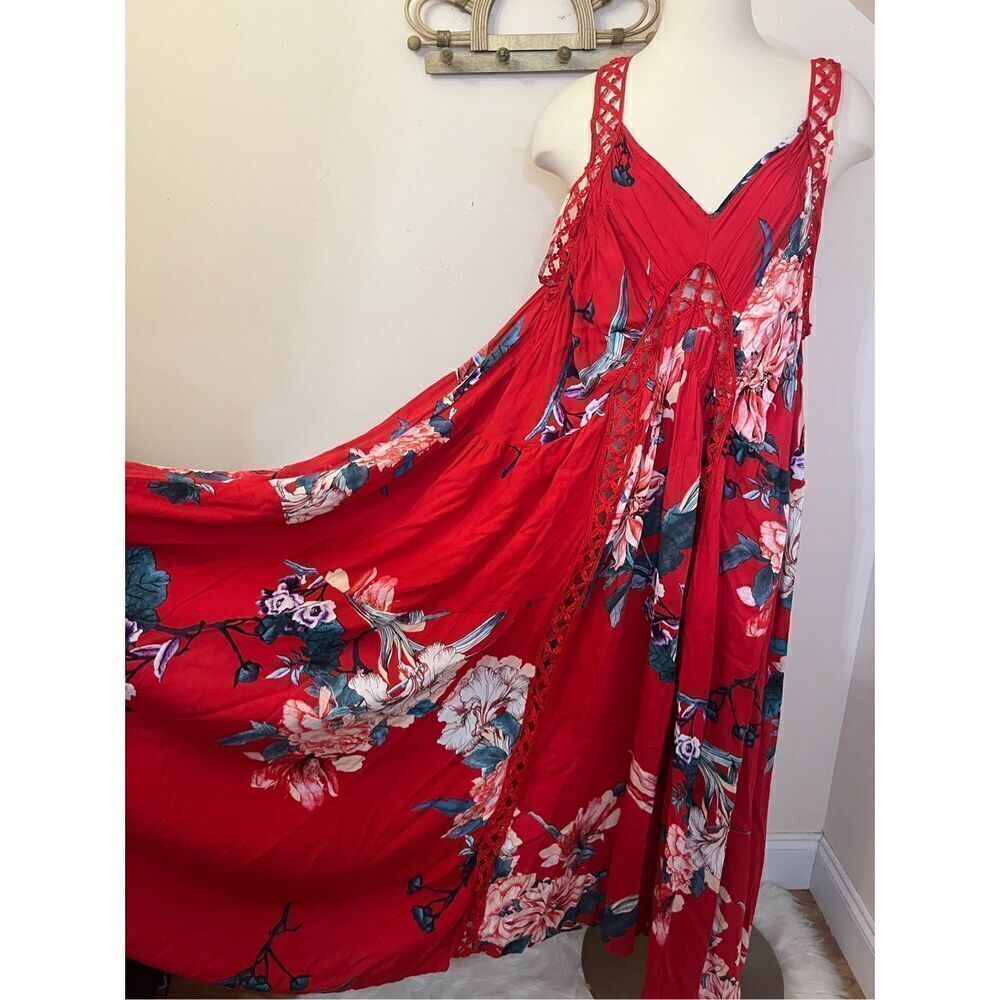Jaase Bronte Lovers Passion Print Red Floral Maxi Dress M